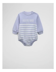 Organically Grown Cotton Logo Oversized Long Sleeve Bodysuit in Bluebell Stripe