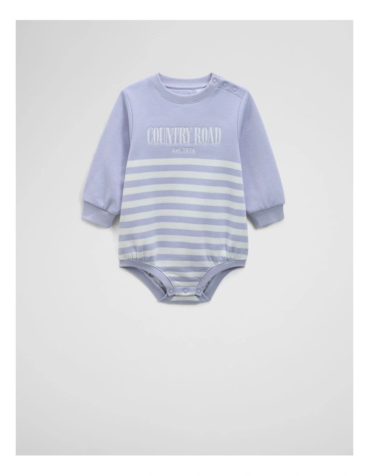 Organically Grown Cotton Logo Oversized Long Sleeve Bodysuit in Bluebell Stripe image 1
