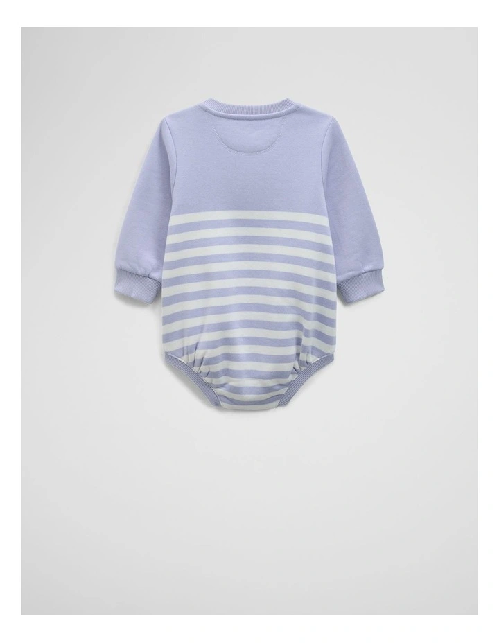 Organically Grown Cotton Logo Oversized Long Sleeve Bodysuit in Bluebell Stripe image 2