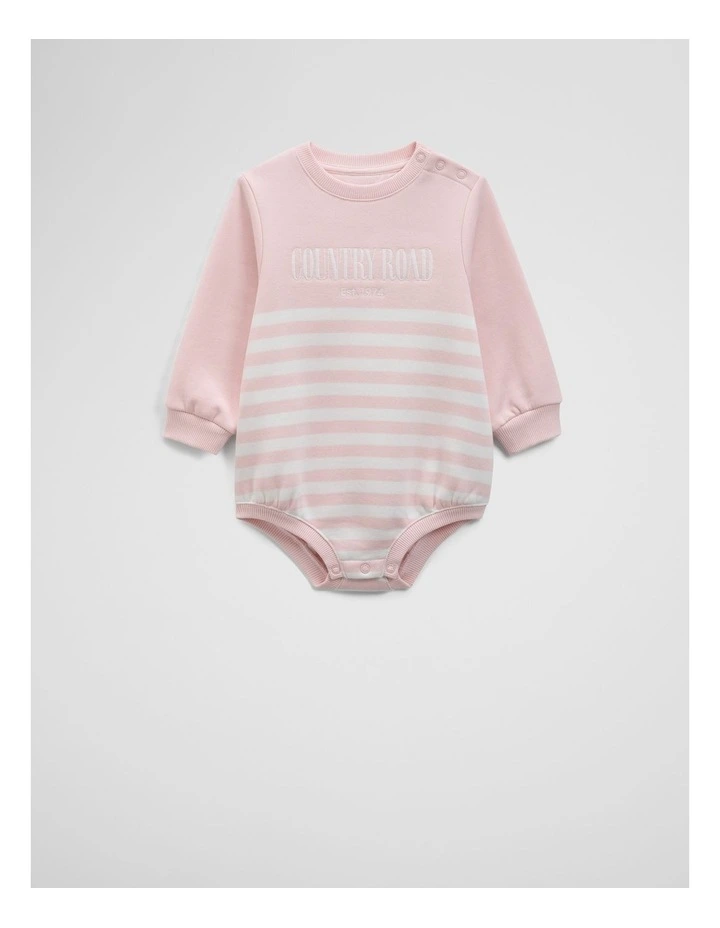 Organically Grown Cotton Logo Oversized Long Sleeve Bodysuit in Mineral Pink Stripe image 1