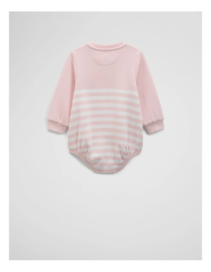 Organically Grown Cotton Logo Oversized Long Sleeve Bodysuit in Mineral Pink Stripe image 2