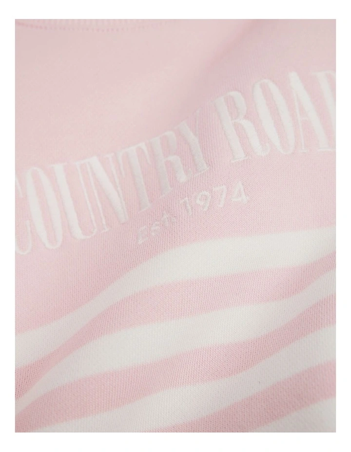 Organically Grown Cotton Logo Oversized Long Sleeve Bodysuit in Mineral Pink Stripe image 3