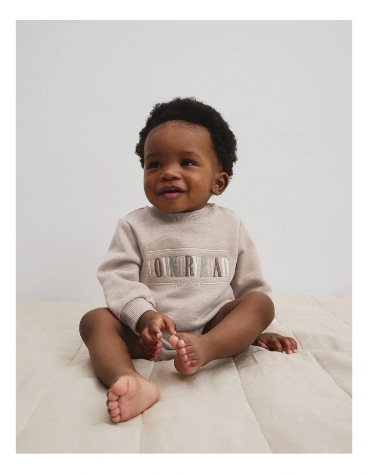 Organically Grown Cotton Logo Oversized Long Sleeve Bodysuit in Mushroom Marle image 1