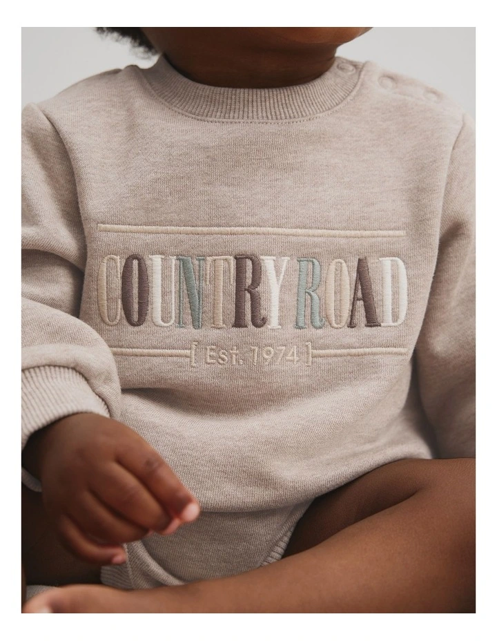 Organically Grown Cotton Logo Oversized Long Sleeve Bodysuit in Mushroom Marle image 2