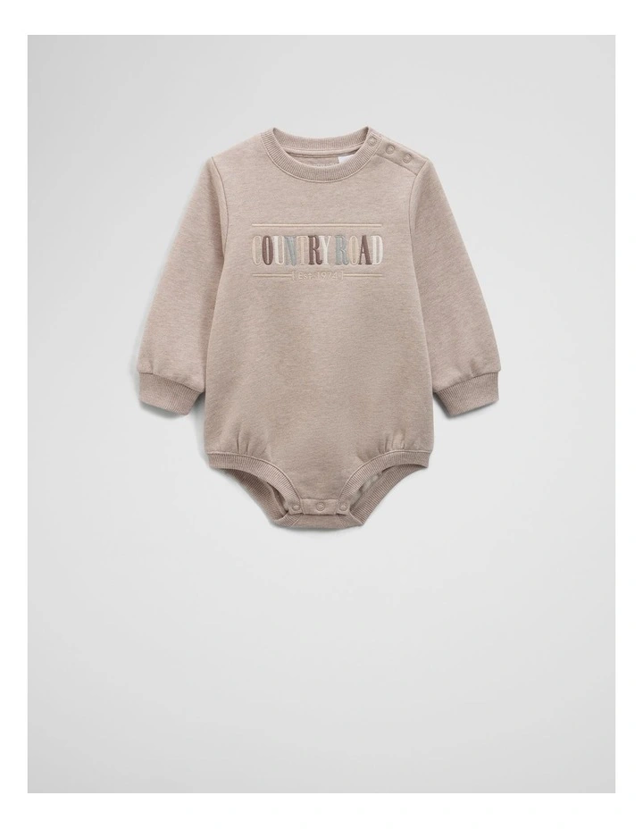 Organically Grown Cotton Logo Oversized Long Sleeve Bodysuit in Mushroom Marle image 3