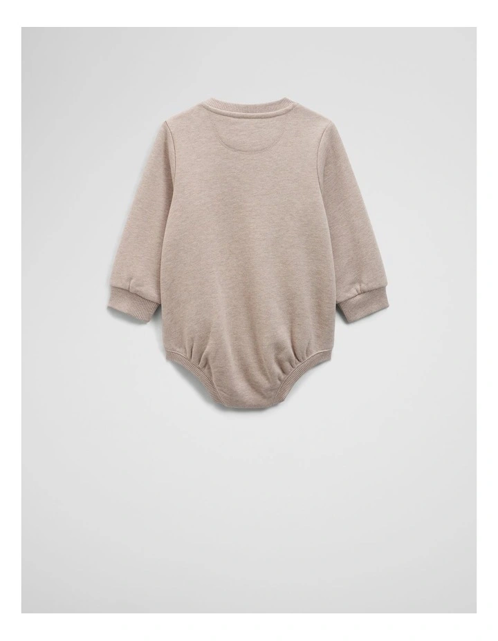 Organically Grown Cotton Logo Oversized Long Sleeve Bodysuit in Mushroom Marle image 4