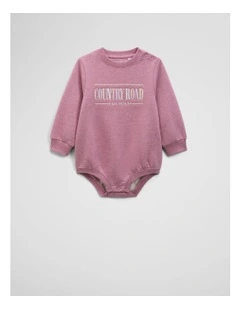 Organically Grown Cotton Logo Oversized Long Sleeve Bodysuit in Berry Marle