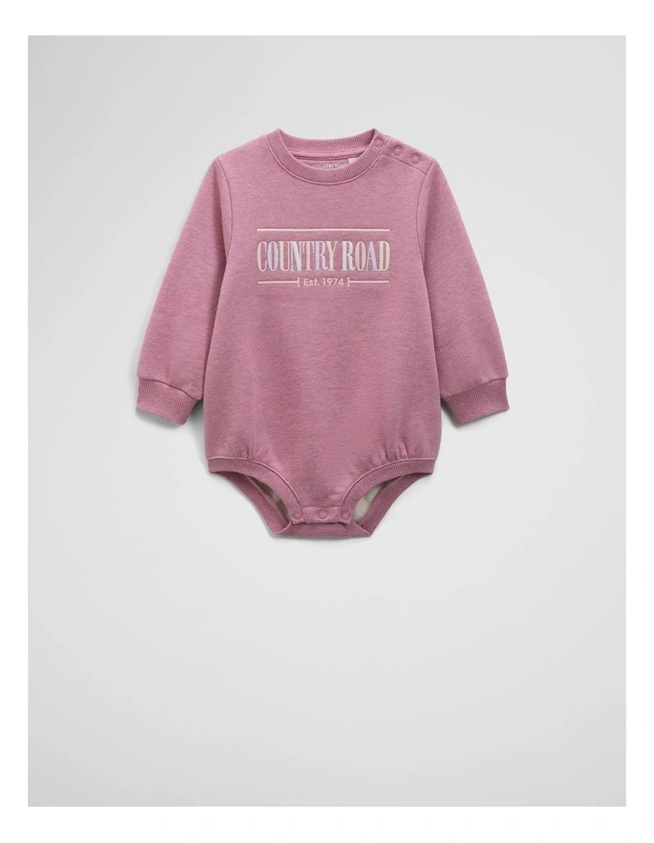 Organically Grown Cotton Logo Oversized Long Sleeve Bodysuit in Berry Marle image 1