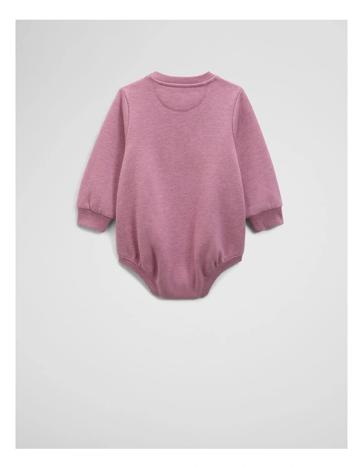 Organically Grown Cotton Logo Oversized Long Sleeve Bodysuit in Berry Marle image 2