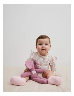 Organically Grown Cotton Blend Frill Long Sleeve Logo Bodysuit in Multi