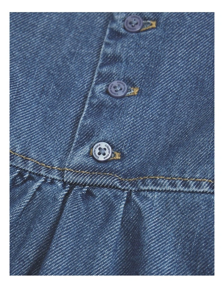 Denim Frill Dress in Mid Blue image 2