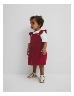 Organically Grown Cotton Cord Frill Dress in Ruby