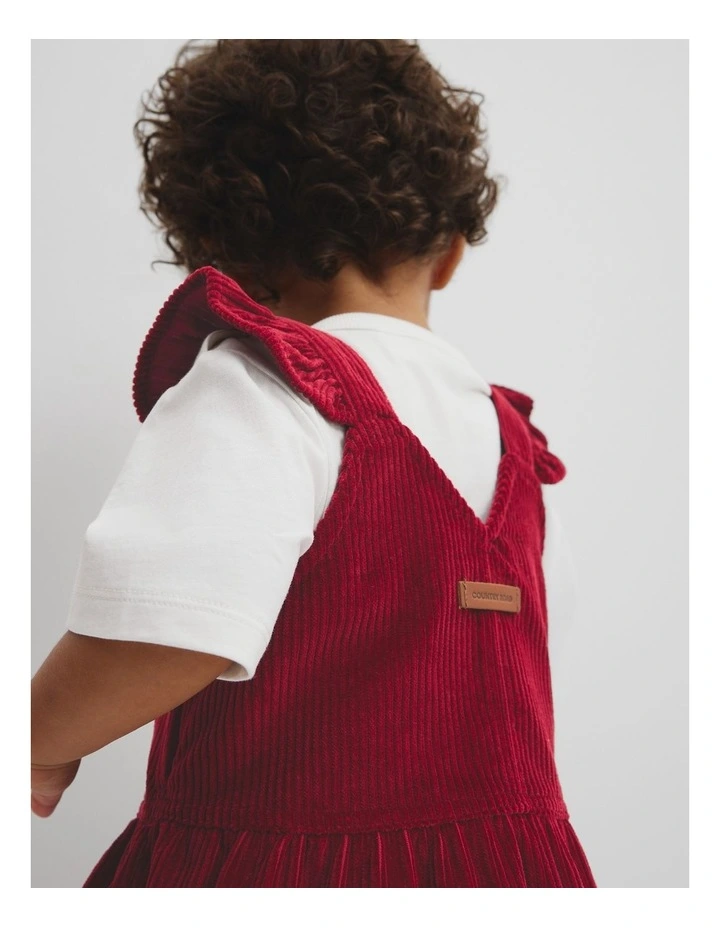 Organically Grown Cotton Cord Frill Dress in Ruby image 2