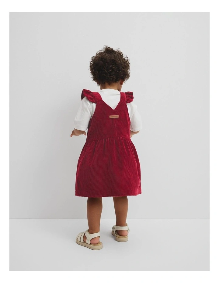 Organically Grown Cotton Cord Frill Dress in Ruby image 3