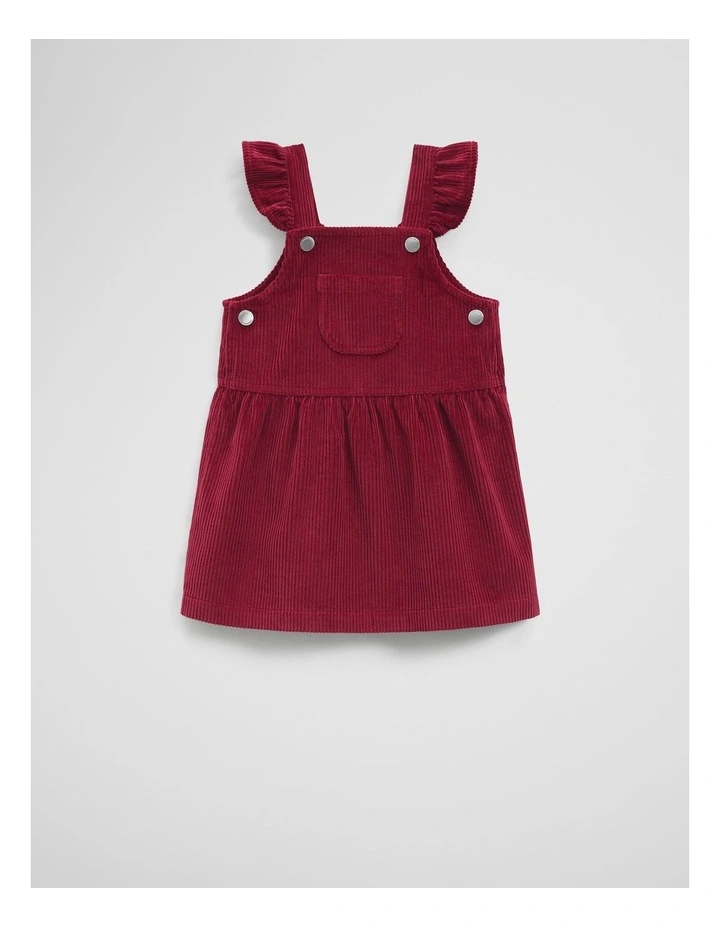 Organically Grown Cotton Cord Frill Dress in Ruby image 4