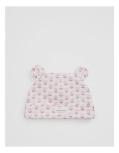 Organically Grown Cotton Newborn Beanie in Pink Geo Floral