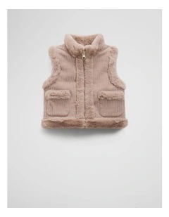 Reverse Faux Fur Vest in Mushroom