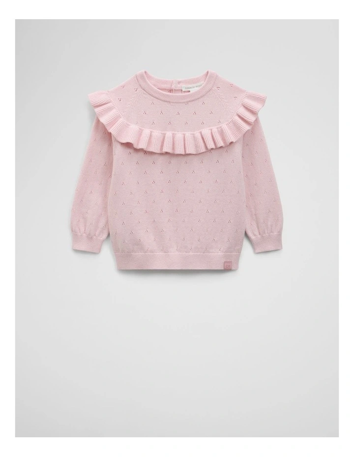 Frill Neck Knit Pullover in Playful Pink image 1