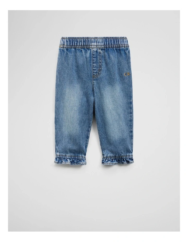 Denim Frill Pant in Mid Blue image 1