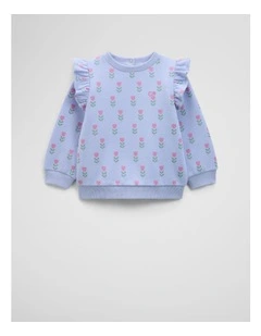 Frill Logo Sweat Top in Bluebell Floral