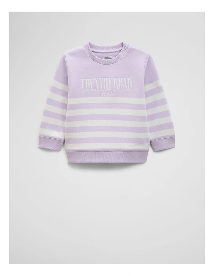 Australian Cotton Relaxed Heritage Sweat Top in Lilac Stripe image 1