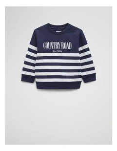 Australian Cotton Relaxed Heritage Sweat Top in Navy Stripe