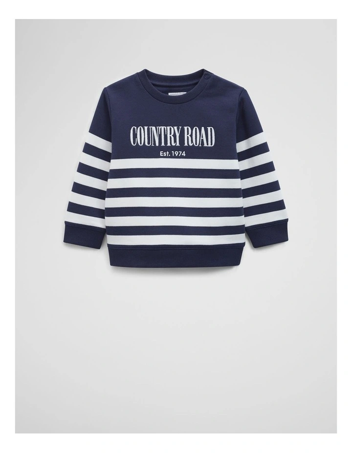 Australian Cotton Relaxed Heritage Sweat Top in Navy Stripe image 1