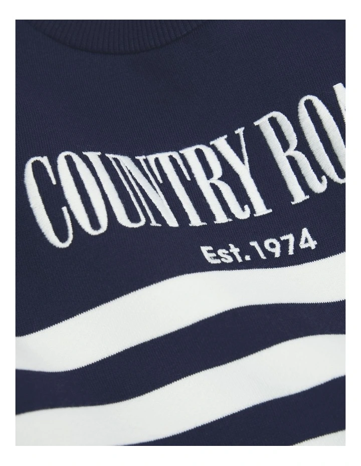 Australian Cotton Relaxed Heritage Sweat Top in Navy Stripe image 2