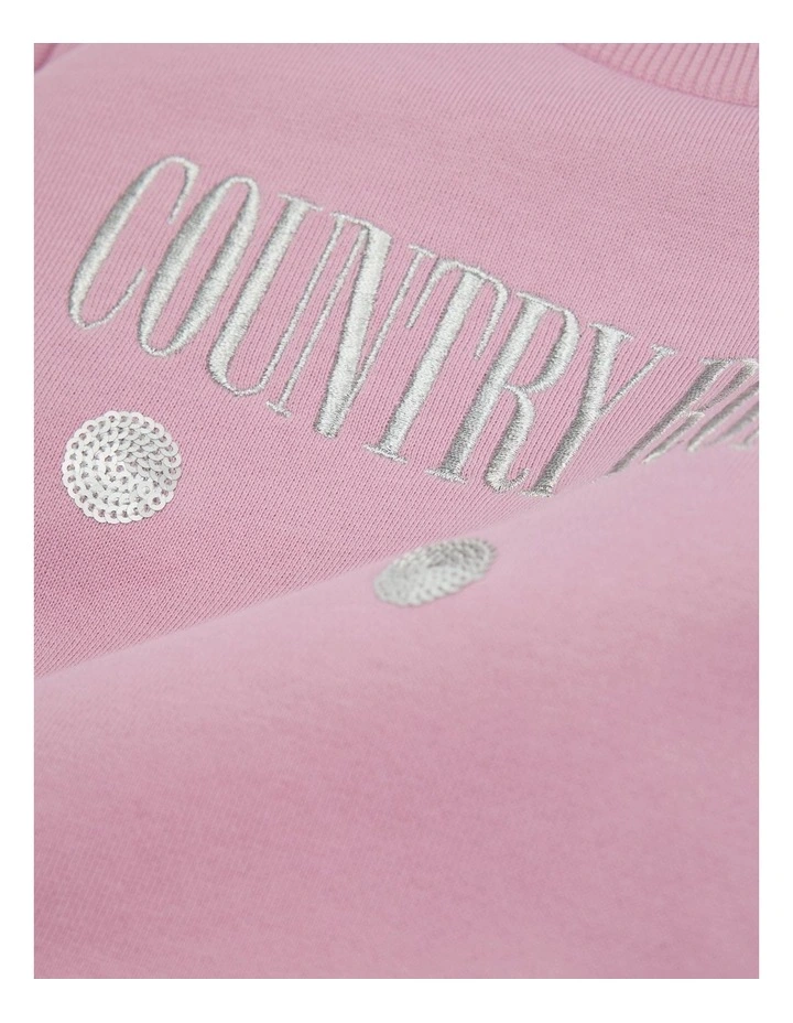 Australian Cotton Relaxed Heritage Sweat Top in Berry Sequin image 2