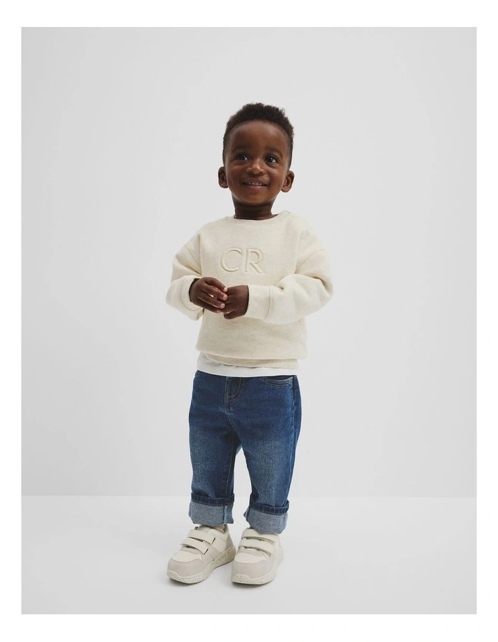 Australian Cotton Oversized Logo Sweat Top in Cream image 1