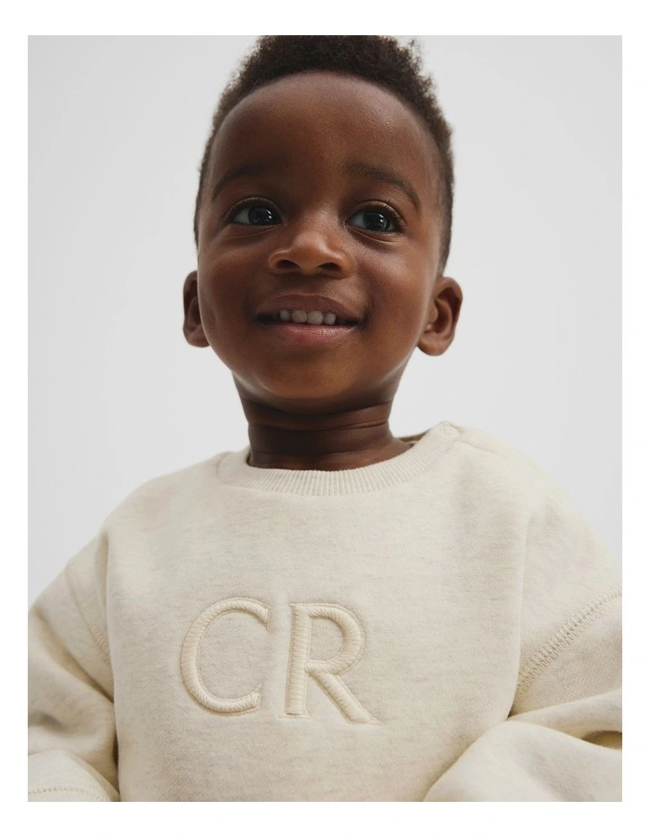 Australian Cotton Oversized Logo Sweat Top in Cream image 2