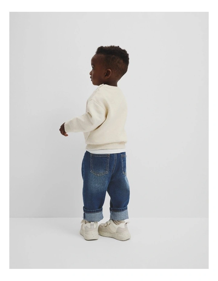 Australian Cotton Oversized Logo Sweat Top in Cream image 3