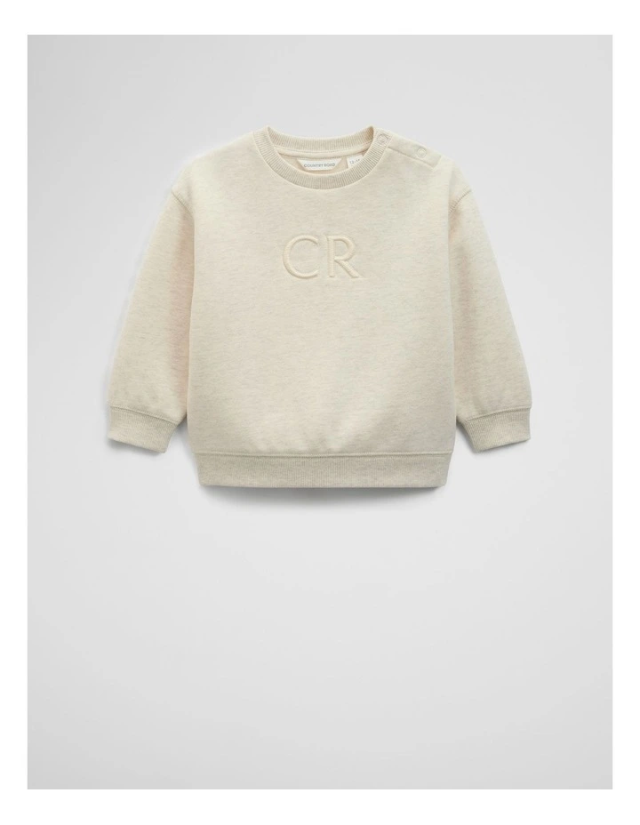 Australian Cotton Oversized Logo Sweat Top in Cream image 4