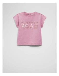 Organically Grown Cotton Sequin Logo T-shirt in Berry