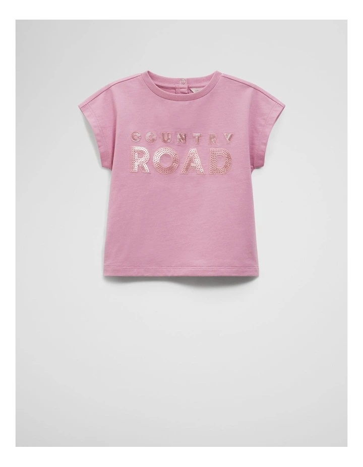 Organically Grown Cotton Sequin Logo T-shirt in Berry image 1