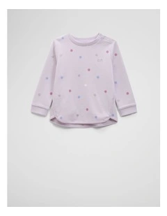 Organically Grown Cotton Long Sleeve Sequin Logo T-shirt in Lilac Spot