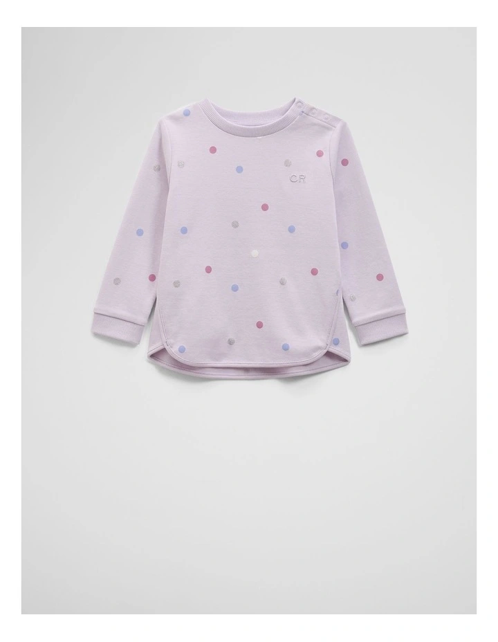 Organically Grown Cotton Long Sleeve Sequin Logo T-shirt in Lilac Spot image 1
