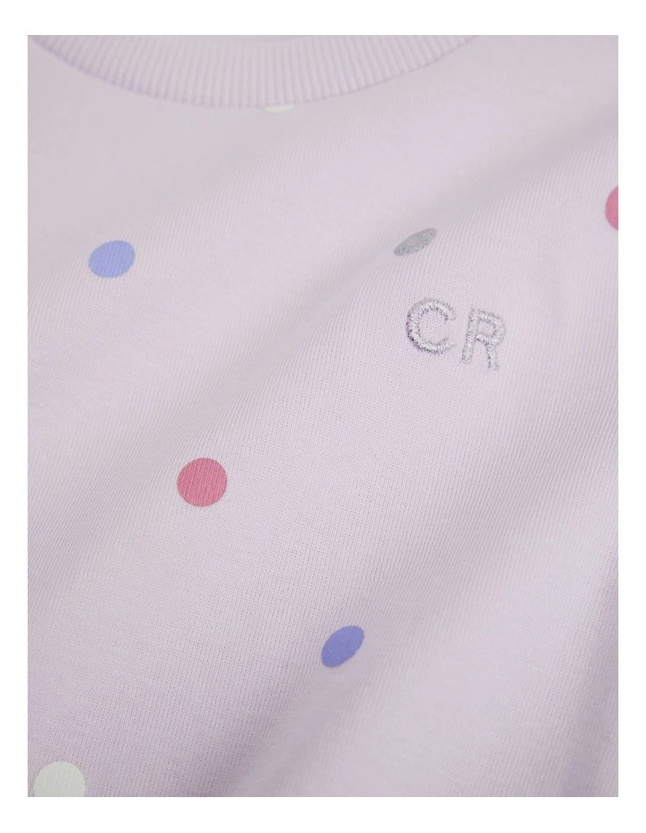 Organically Grown Cotton Long Sleeve Sequin Logo T-shirt in Lilac Spot image 2