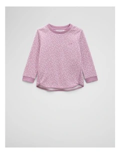 Organically Grown Cotton Long Sleeve Sequin Logo T-shirt in Berry Ditsy