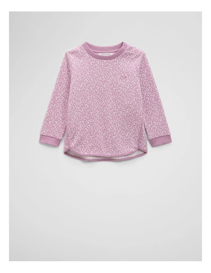 Organically Grown Cotton Long Sleeve Sequin Logo T-shirt in Berry Ditsy image 1