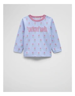 Australian Cotton Long Sleeve Heritage T-shirt in Bluebell Floral