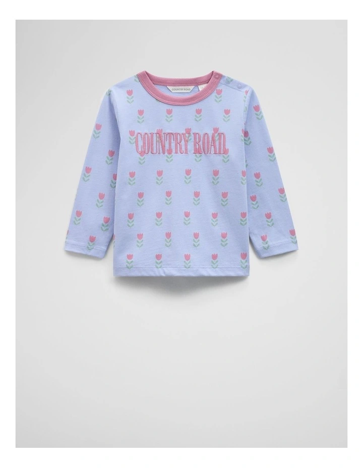 Australian Cotton Long Sleeve Heritage T-shirt in Bluebell Floral image 1