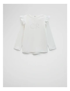 Long Sleeve Logo Frill T-shirt in Marshmallow