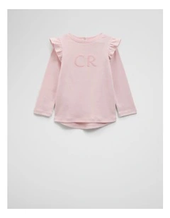 Long Sleeve Logo Frill T-shirt in Mineral Pink