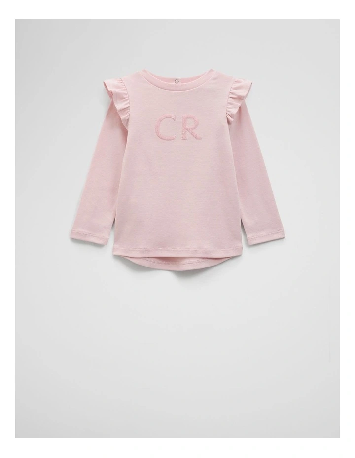 Long Sleeve Logo Frill T-shirt in Mineral Pink image 1