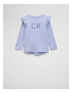 Long Sleeve Logo Frill T-shirt in Bluebell