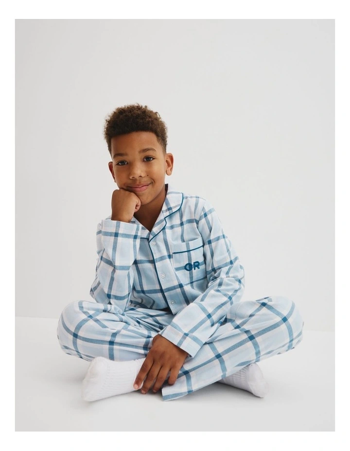 Flannel Check Pyjama Set in Dusty Blue image 1