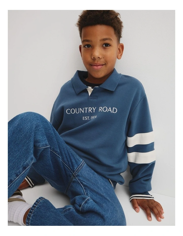 Organically Grown Cotton Collared Sweat in Deep Blue image 2