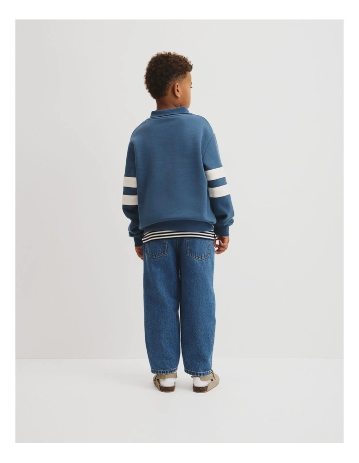 Organically Grown Cotton Collared Sweat in Deep Blue image 3