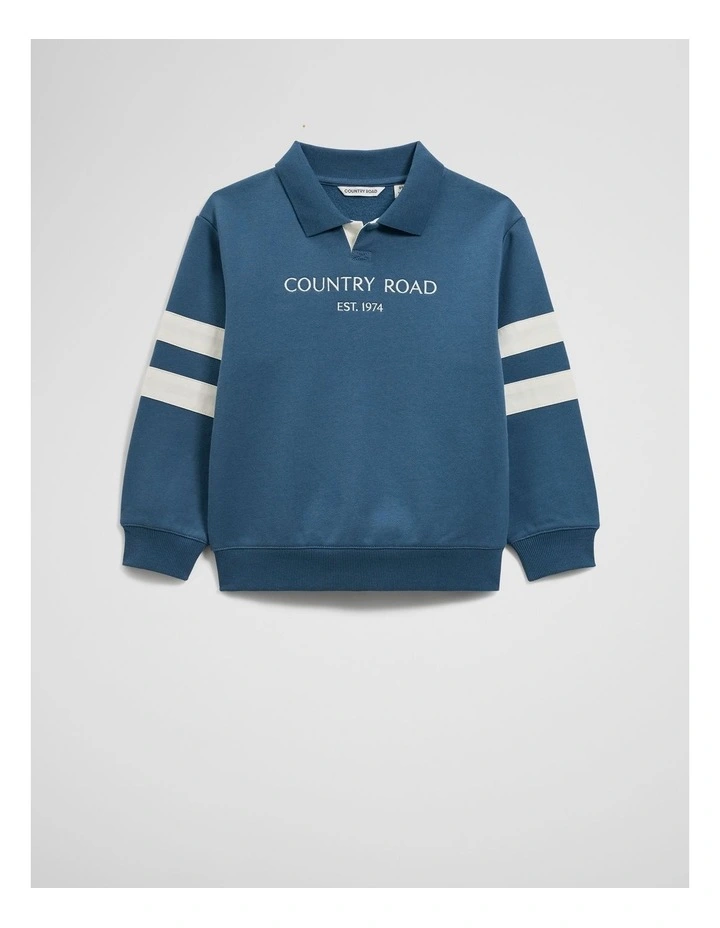 Organically Grown Cotton Collared Sweat in Deep Blue image 4